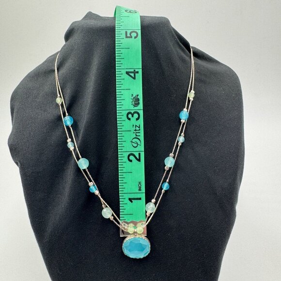 Sterling Silver Multi-Strand Aqua Chalcedony Ocean Blue Necklace 925 Israel - Picture 4 of 15